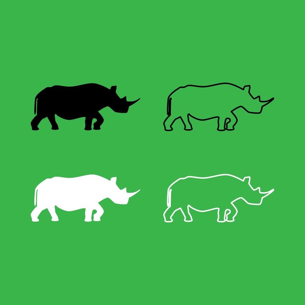 conjunto de cores preto e branco de ícone de rinoceronte vetor