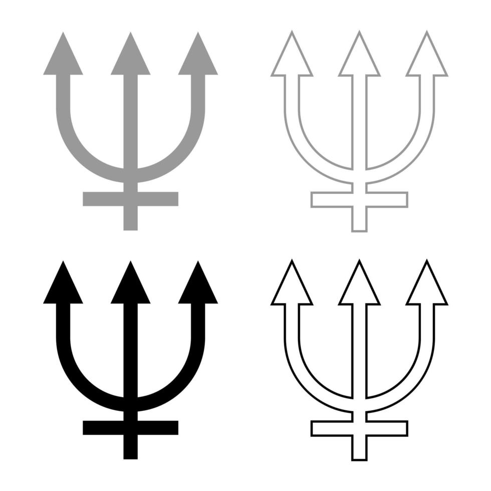 conjunto de ícones de símbolo de netuno cor preta cinza vetor