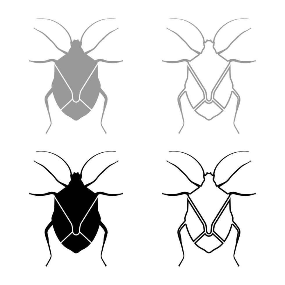 bug percevejo chinch verdadeiros insetos hemípteros conjunto de ícones de pragas de insetos preto cinza ilustração vetorial de cor imagem de estilo plano vetor