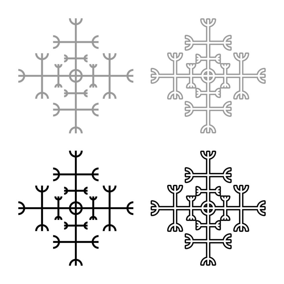 leme de admiração aegishjalmur ou egishjalmur galdrastav conjunto de ícones cinza ilustração de cor preta contorno estilo simples imagem simples vetor