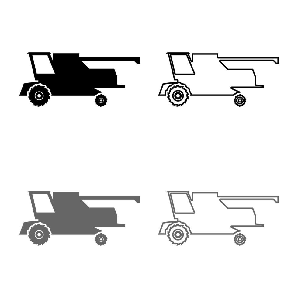 colheitadeira de fazenda para trabalho em campo combinar conjunto de ícones de ilustração de cor preta cinza contorno estilo simples imagem simples vetor