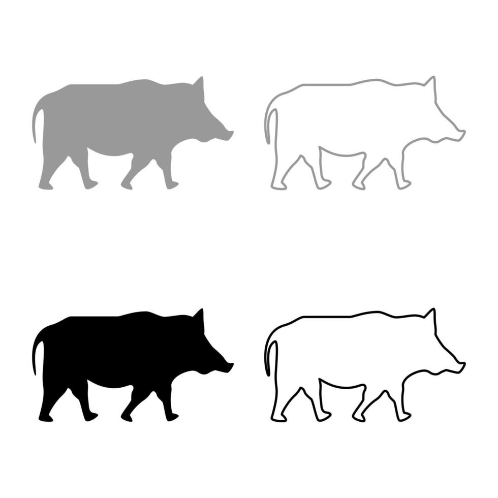 javali porco selvagem porco javali conjunto de ícones de ilustração vetorial de cor cinza preto imagem de estilo plano vetor