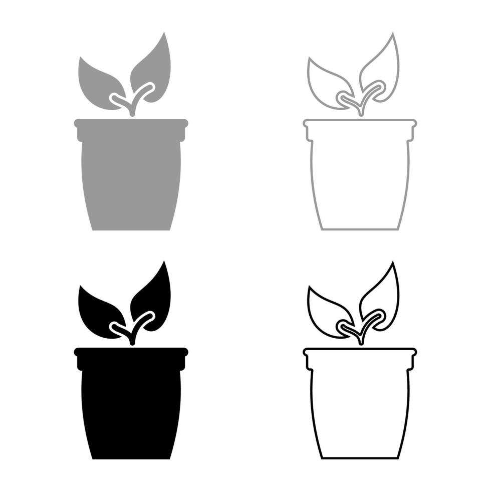 vaso de flores ou vaso com conjunto de ícones de plantas cor preta cinza vetor
