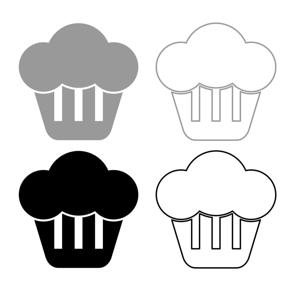 conjunto de contorno de ícone de cupcake cor preta cinza vetor