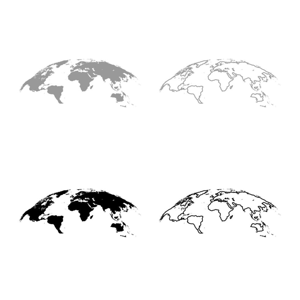 mapa do contorno do ícone de superfície de efeito 3d do mundo conjunto de cor preta cinza vetor