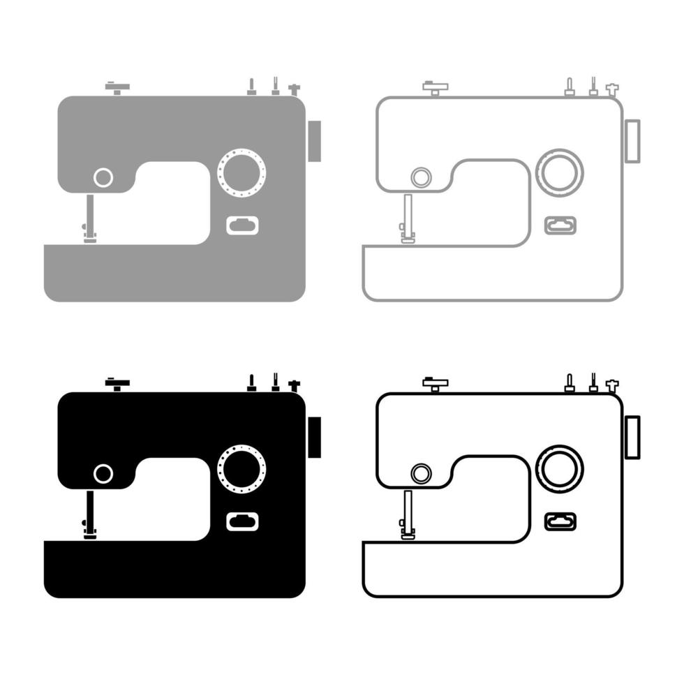 conjunto de contorno de ícone de máquina de costura cor preta cinza vetor