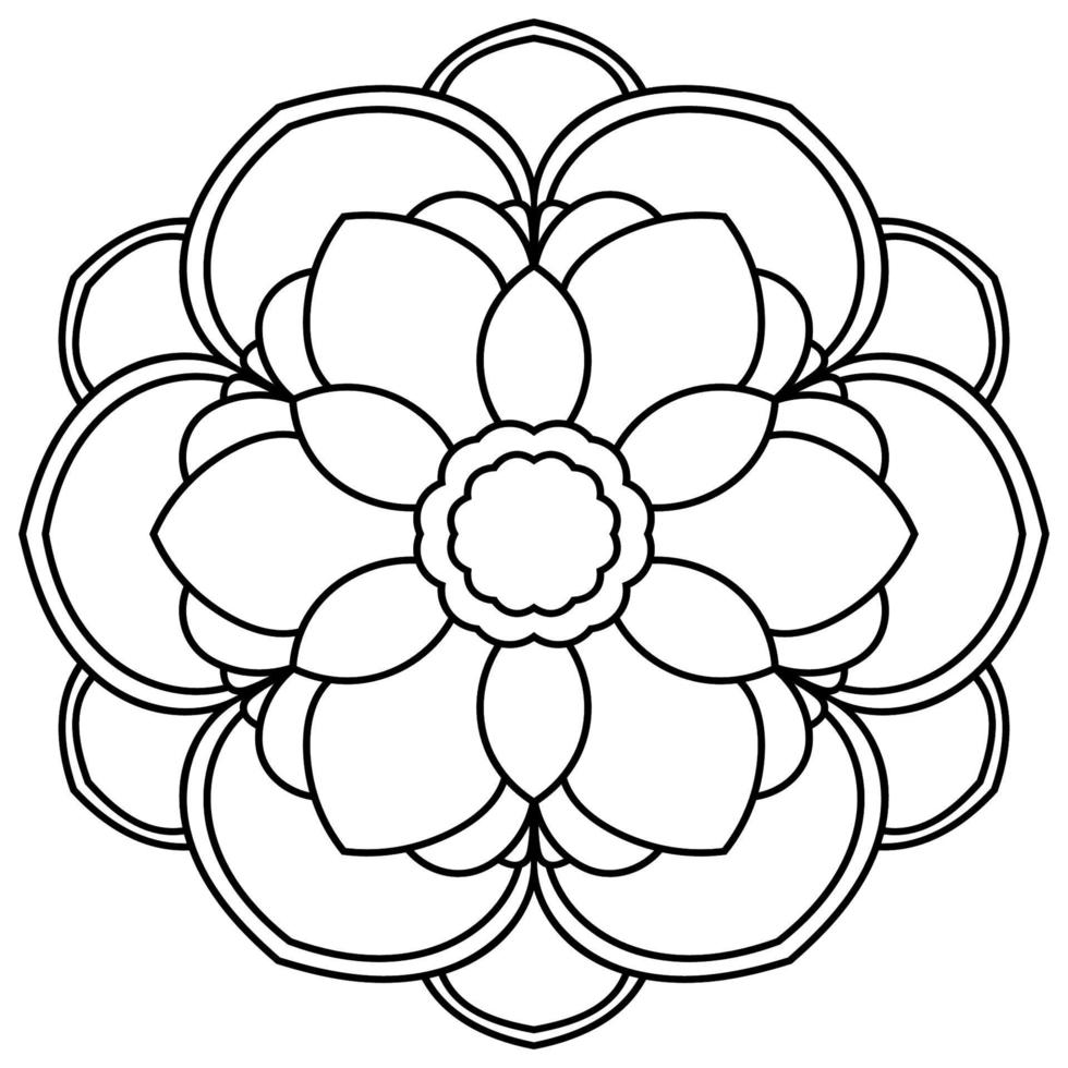 flor ornamental doodle redondo isolado no fundo branco. mandala de contorno preto. círculo geométrico para livro de colorir, logotipo, elemento de design. vetor