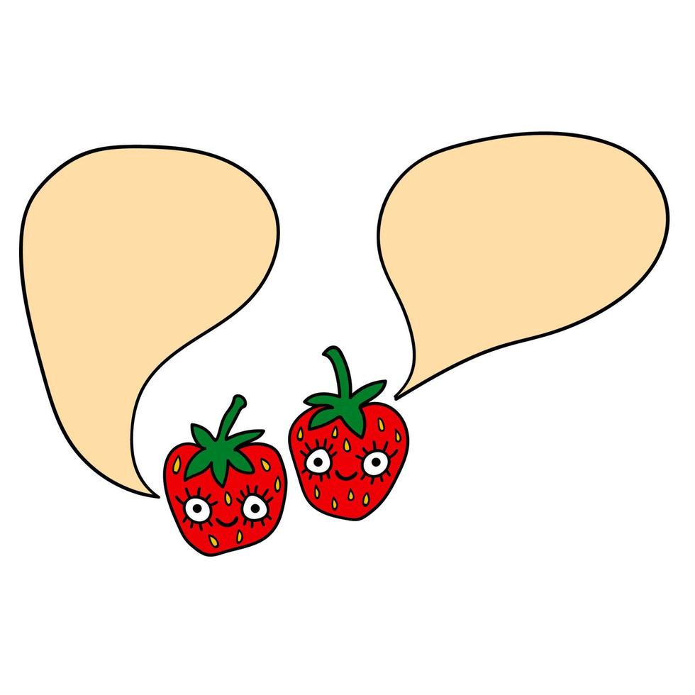 personagem de morango vermelho doodle bonito dos desenhos animados com balão isolado no fundo branco. vetor