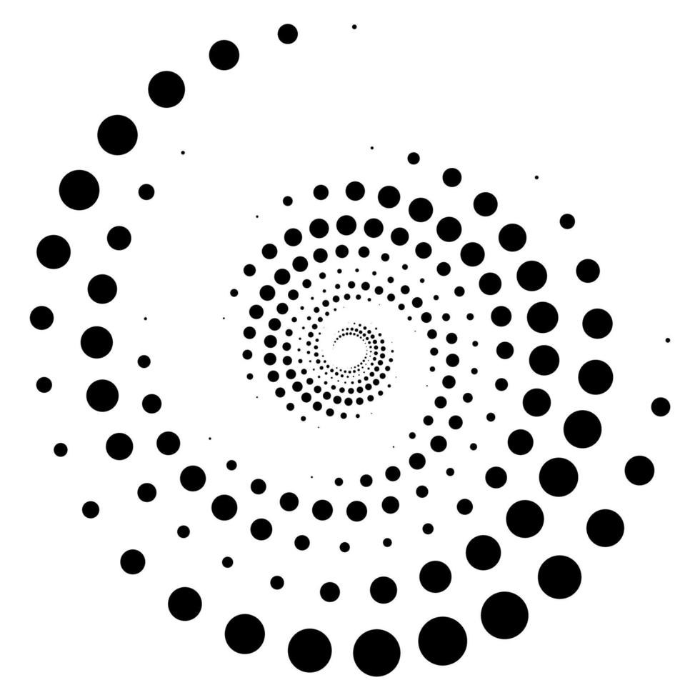 pontilhado, pontos, manchas abstratas círculo concêntrico. espiral, redemoinho, elemento de redemoinho. linhas circulares e radiais voluta, hélice. círculo segmentado com rotação. linhas de arco radiante. cóclea, vórtice vetor