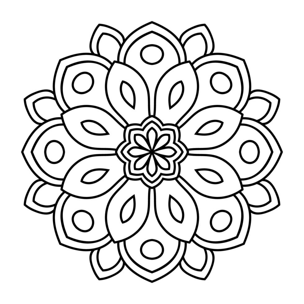 mandala de contorno. flor ornamental doodle redondo isolado no fundo branco. elemento de círculo geométrico. vetor