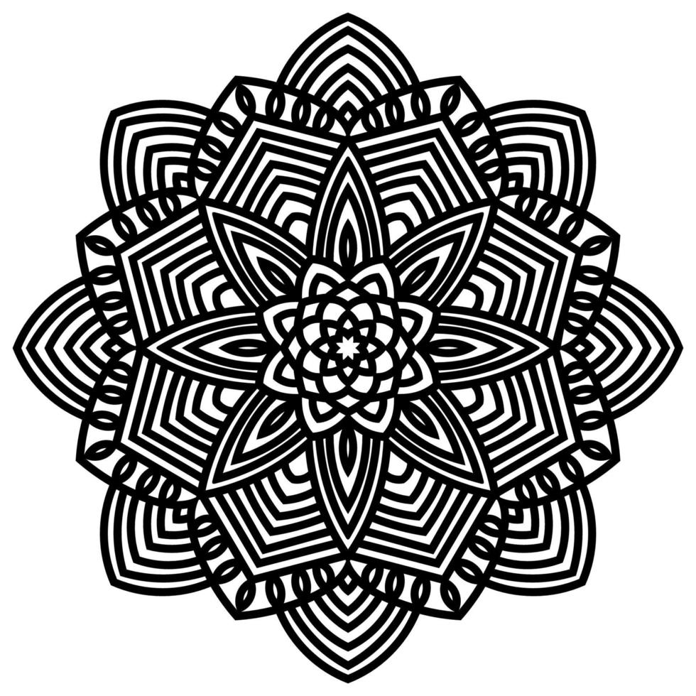 flor ornamental doodle redondo isolado no fundo branco. mandala de contorno preto. elemento geométrico do círculo. vetor