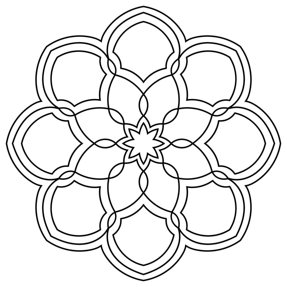 flor ornamental doodle redondo isolado no fundo branco. mandala de contorno preto. elemento geométrico do círculo. vetor