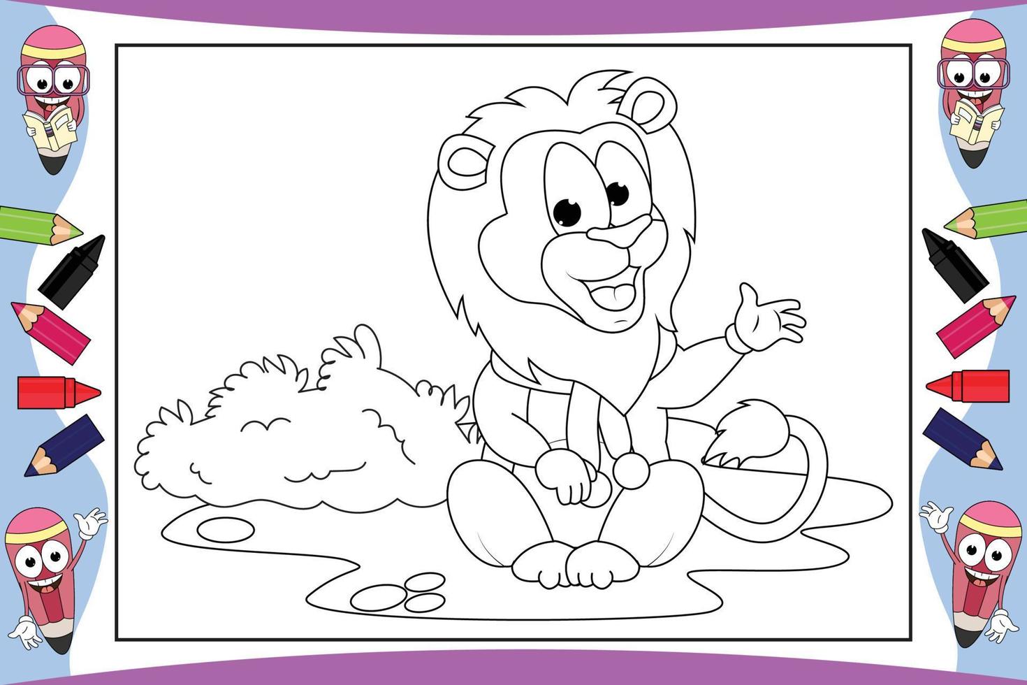 colorir desenho de animal de leão para crianças vetor