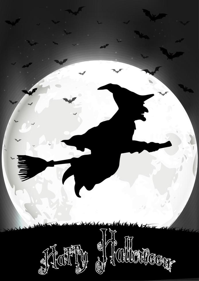 fundo de halloween de bruxa na lua cheia. vetor