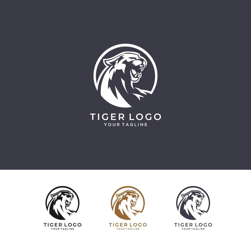 símbolo de mascote de modelo de emblema de logotipo de tigre para design de negócios ou camisa. elemento de design vintage de vetor. vetor