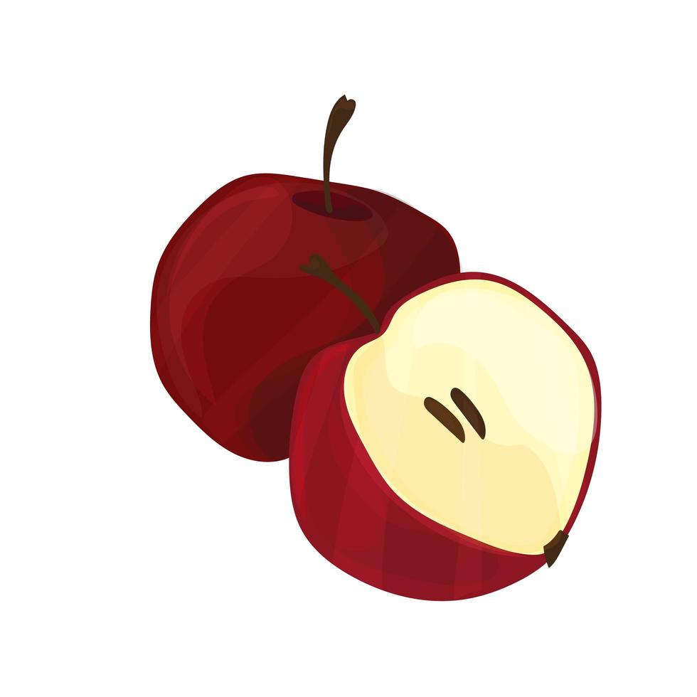 ilustração vetorial. maçã vermelha com destaques. estilo de desenho animado. vetor