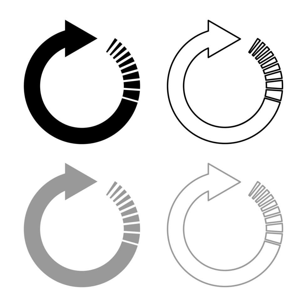 seta de círculo com efeito de cauda setas circulares atualizar ícone de conceito de atualização conjunto de ilustração de vetor de cor cinza preto imagem de estilo plano