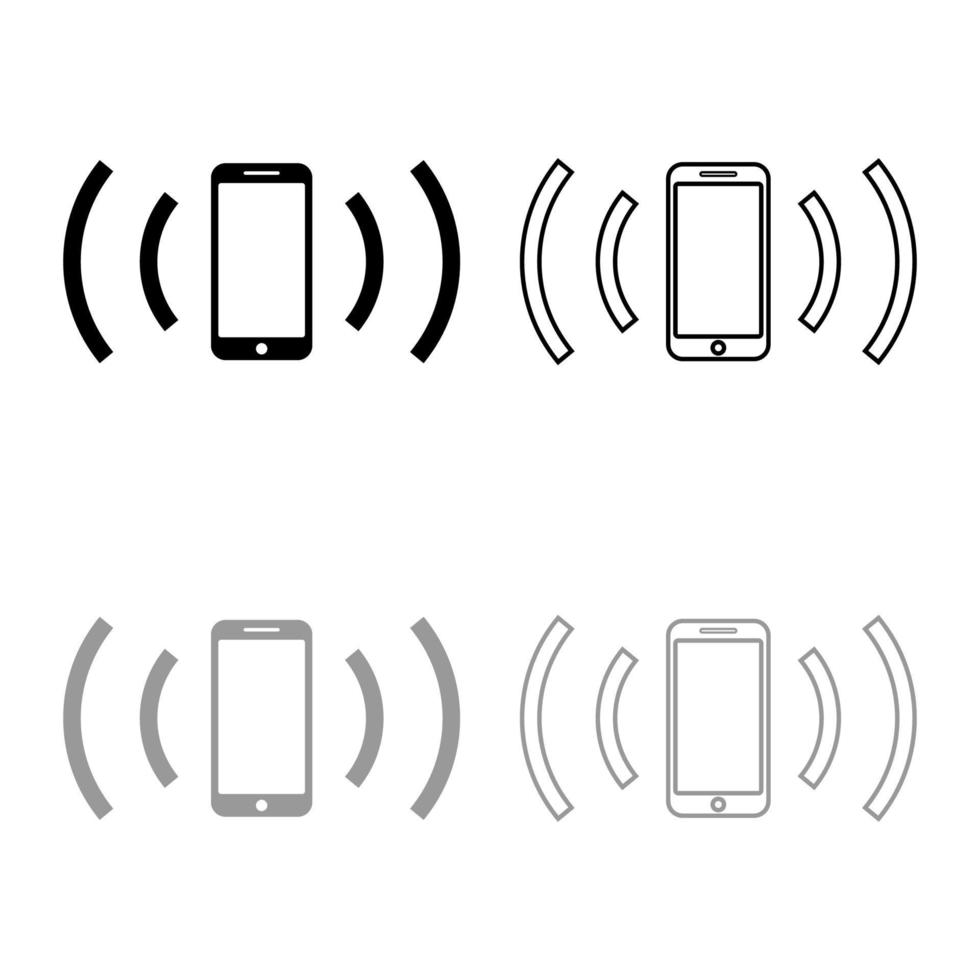 smartphone emite ondas de rádio onda sonora emitindo ondas conceito ícone contorno conjunto preto cinza cor ilustração vetorial imagem de estilo plano vetor