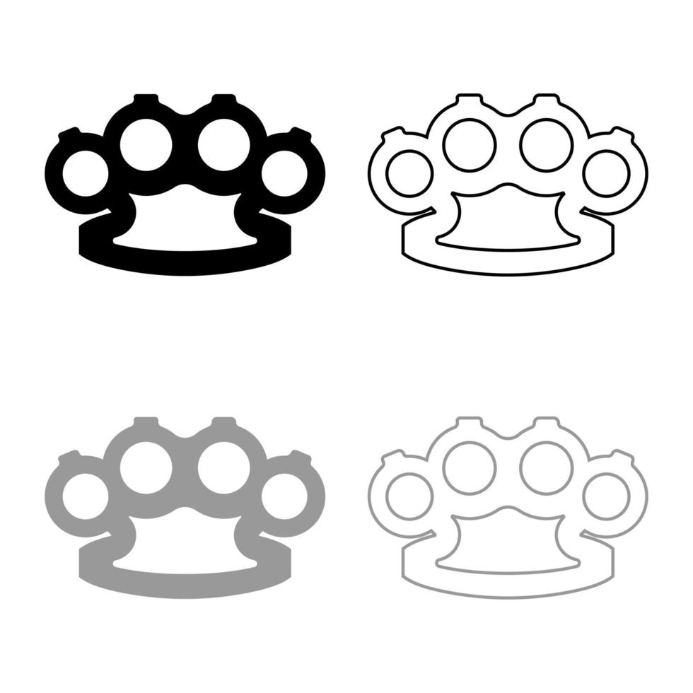 arma de knuckleduster knuckles para contorno de ícone de mão definir imagem de estilo plano de ilustração vetorial de cor cinza preto vetor