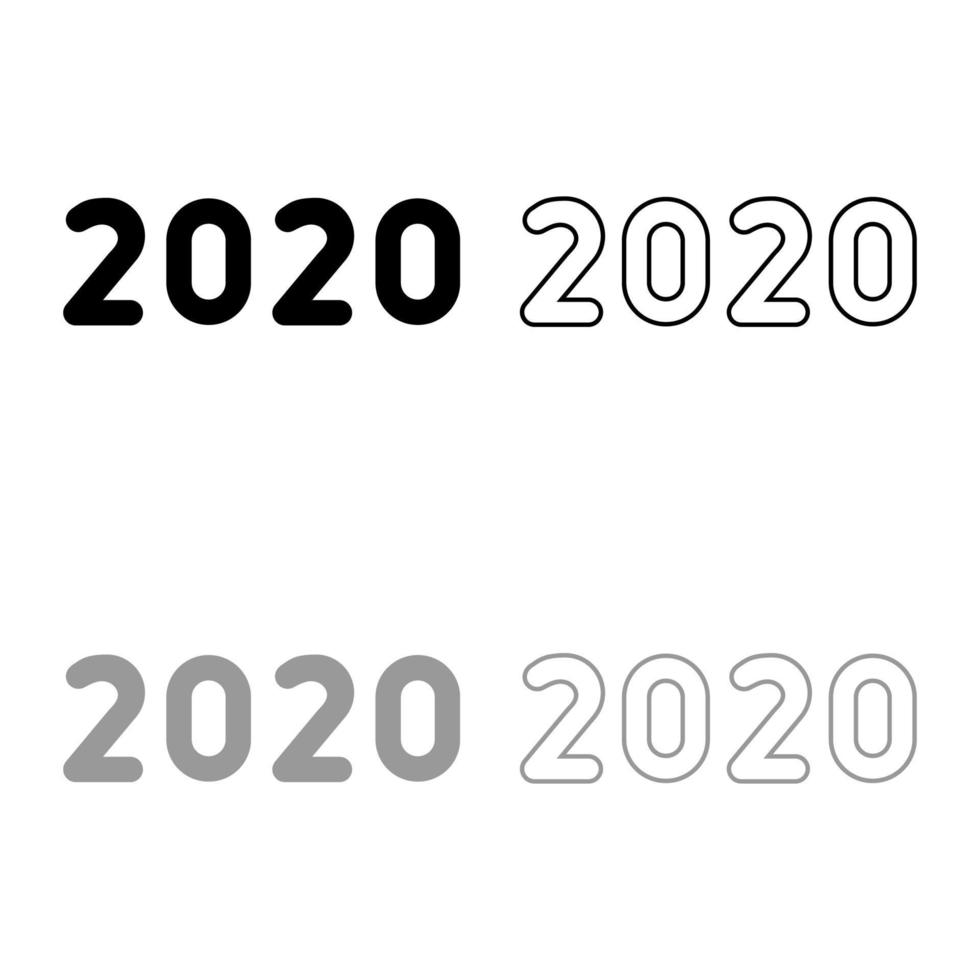 Símbolos de texto de 2020, letras de ano novo, contorno do ícone, conjunto de ilustração vetorial de cor cinza preta, imagem de estilo plano vetor