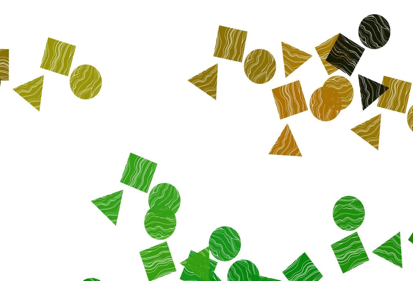 modelo de vetor verde e amarelo claro com cristais, círculos, quadrados.