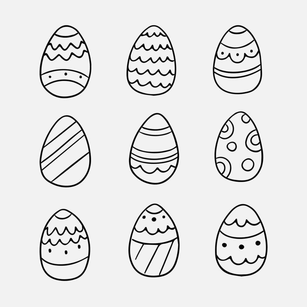conjunto de vetores de ovos de páscoa em estilo doodle. mão desenhar ilustração vetorial. elementos vetoriais de páscoa.