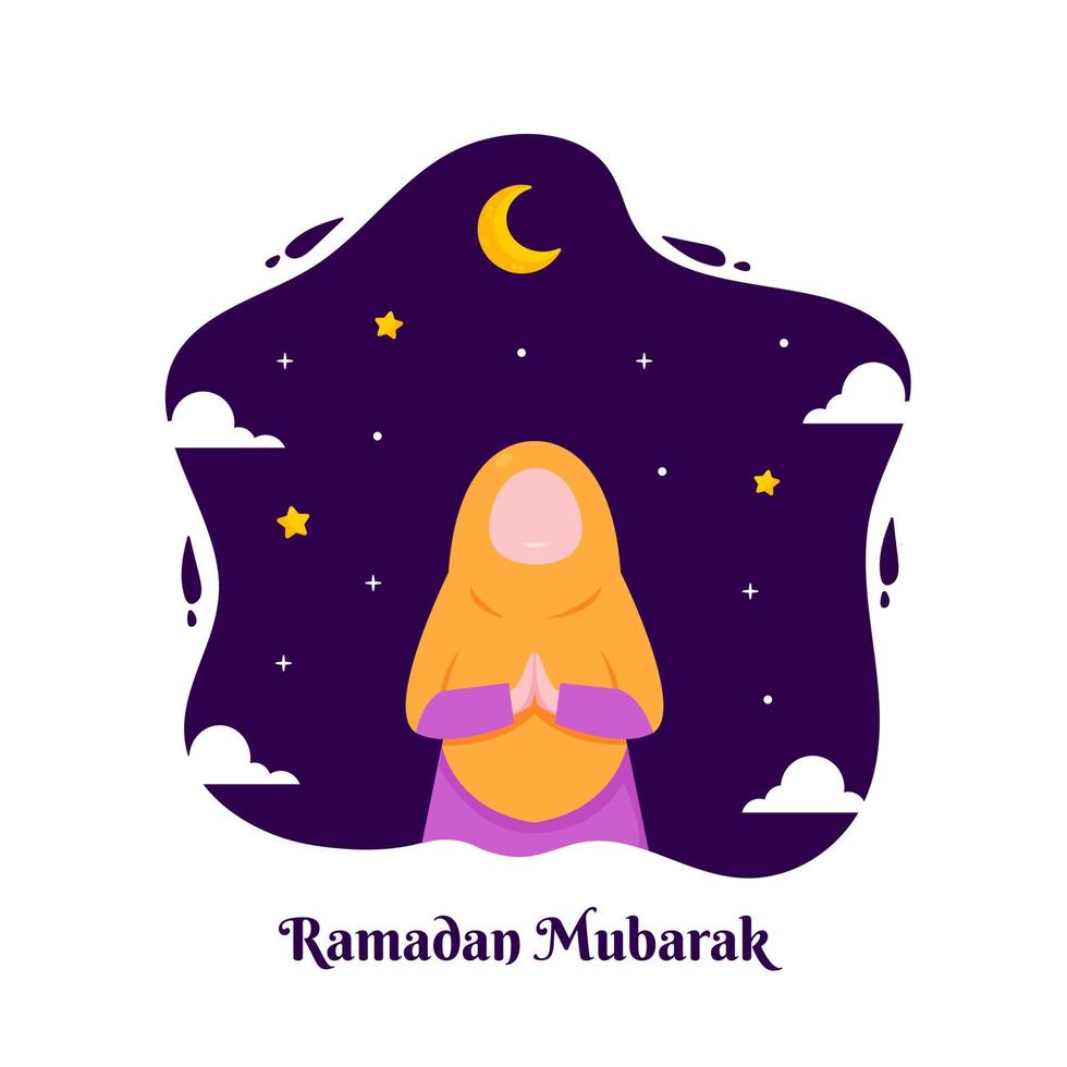 ilustração de ramadan kareem com conceito de personagem muçulmano de criança. estilo de desenho animado de design plano vetor