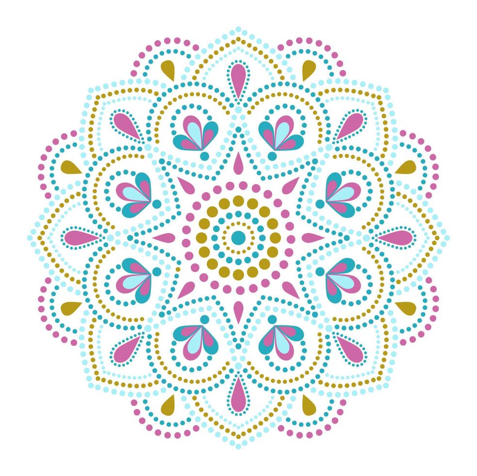 pintura de pontos encontra mandalas. estilo aborígene de pintura de pontos e poder de mandala. flor decorativa. ponto multicolorido ornamentado vetor