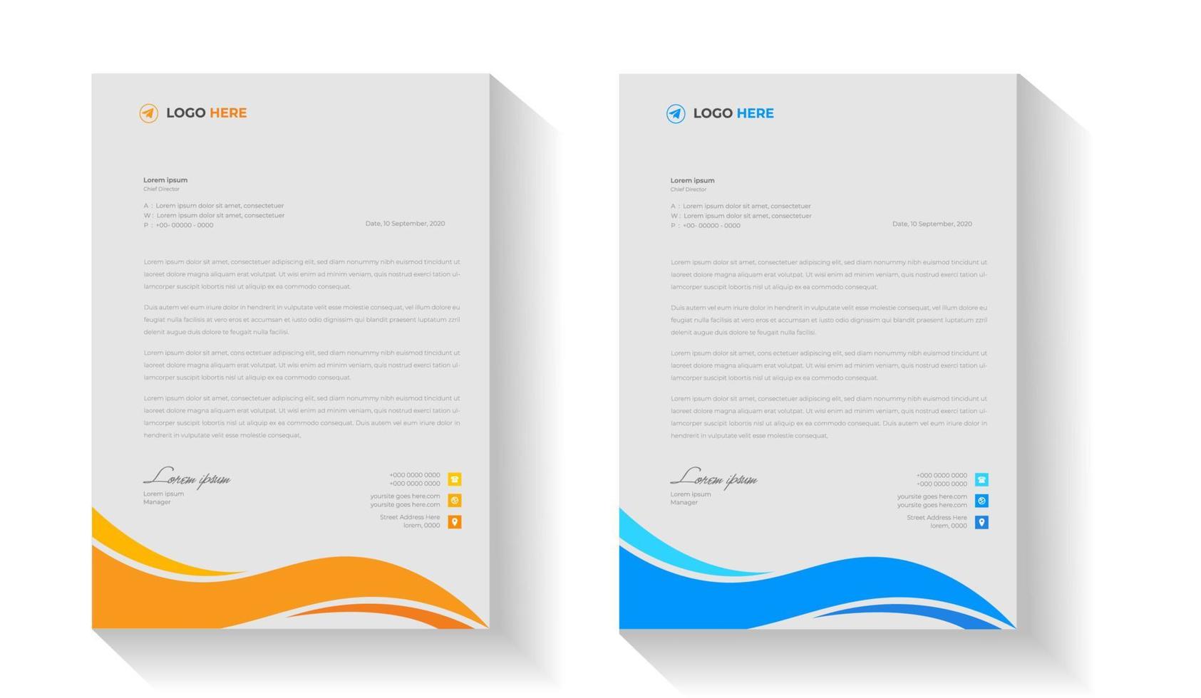design de papel timbrado de negócios corporativos profissional e moderno com cor azul e amarela vetor