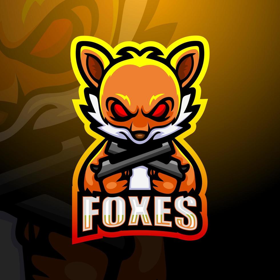 design de logotipo de esport de mascote de artilheiro de raposa vetor