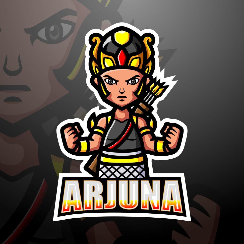 design de logotipo de esport de mascote arjuna vetor