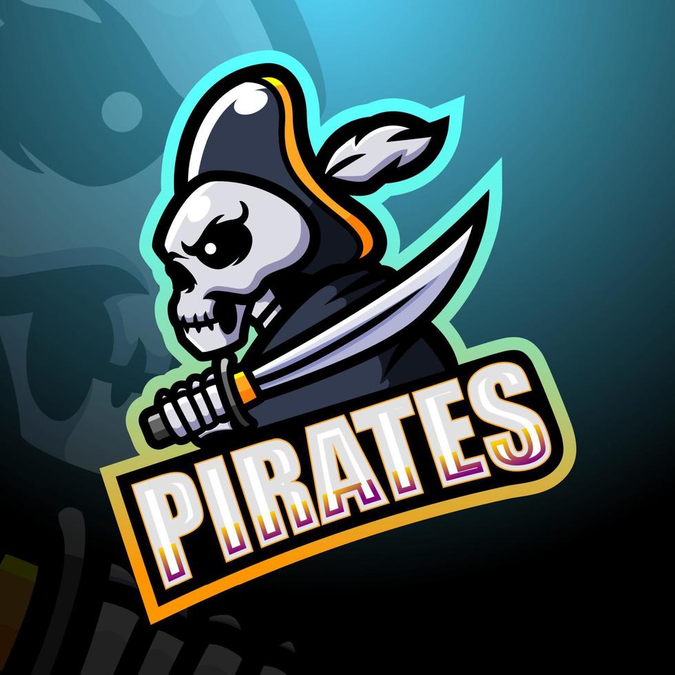 design de logotipo de mascote de esport crânio de pirata vetor