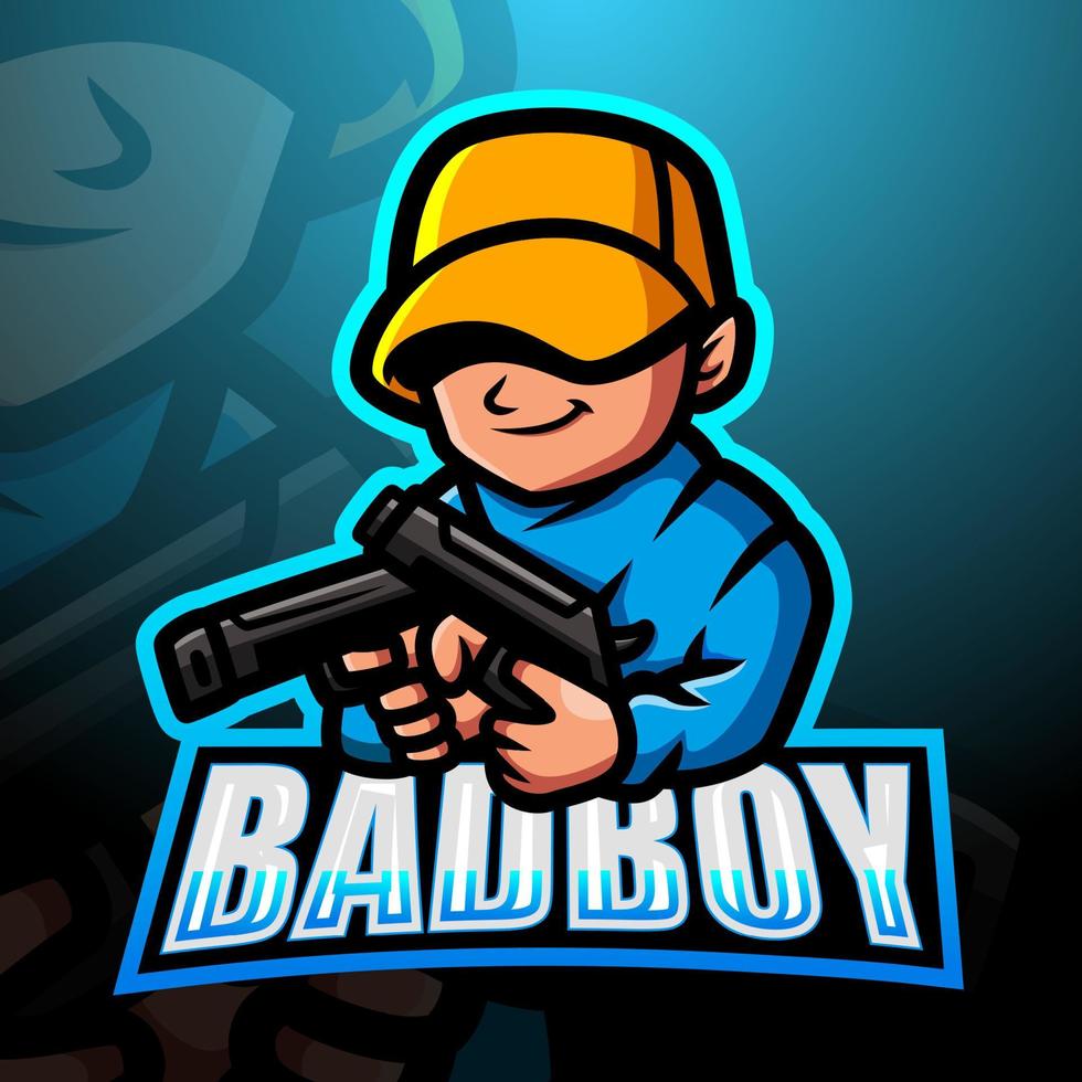 design de logotipo de esport de mascote bad boy vetor