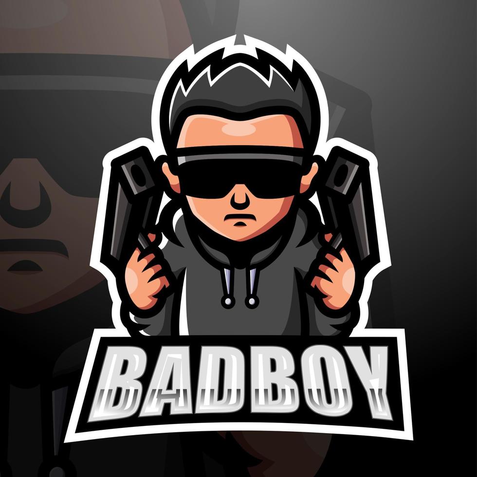 design de logotipo de esport de mascote bad boy vetor