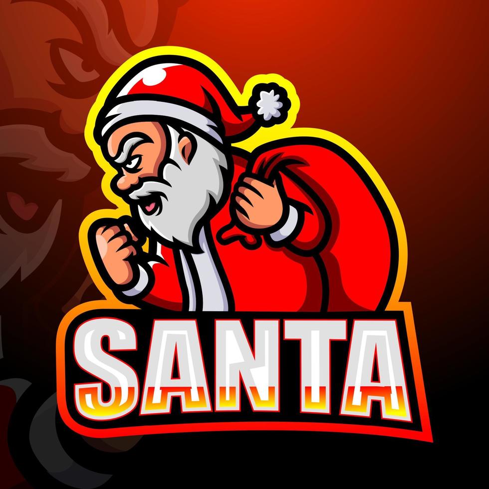 design de logotipo esport de mascote de papai noel vetor