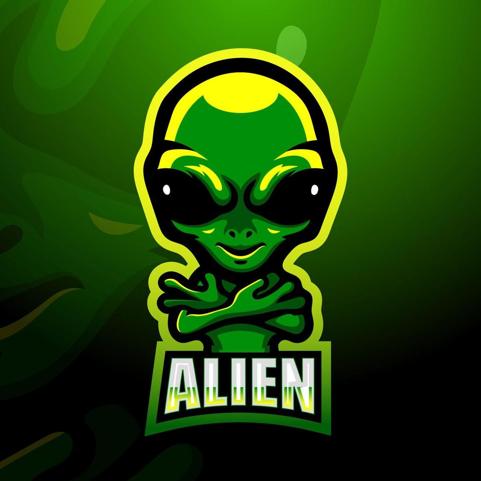 design de logotipo de esport de mascote alienígena vetor