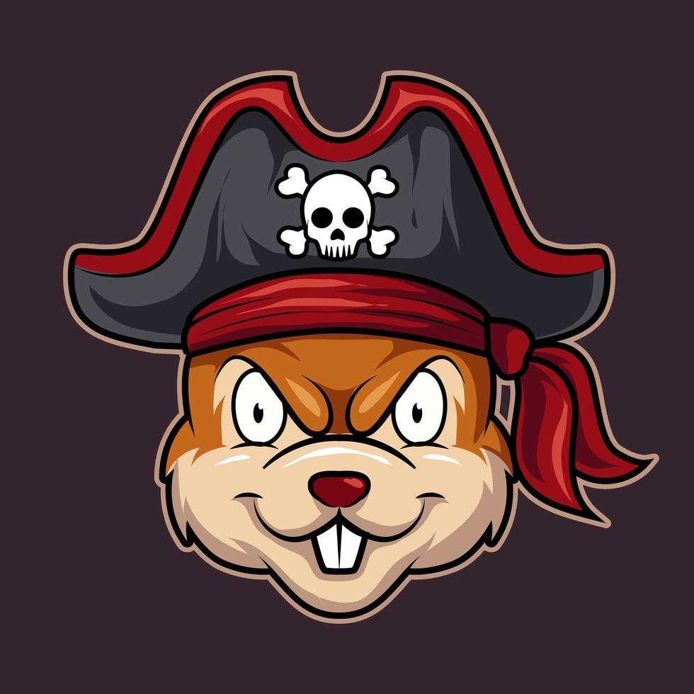 conceito de jogo de logotipo de mascote de esquilo pirata cabeça vetor