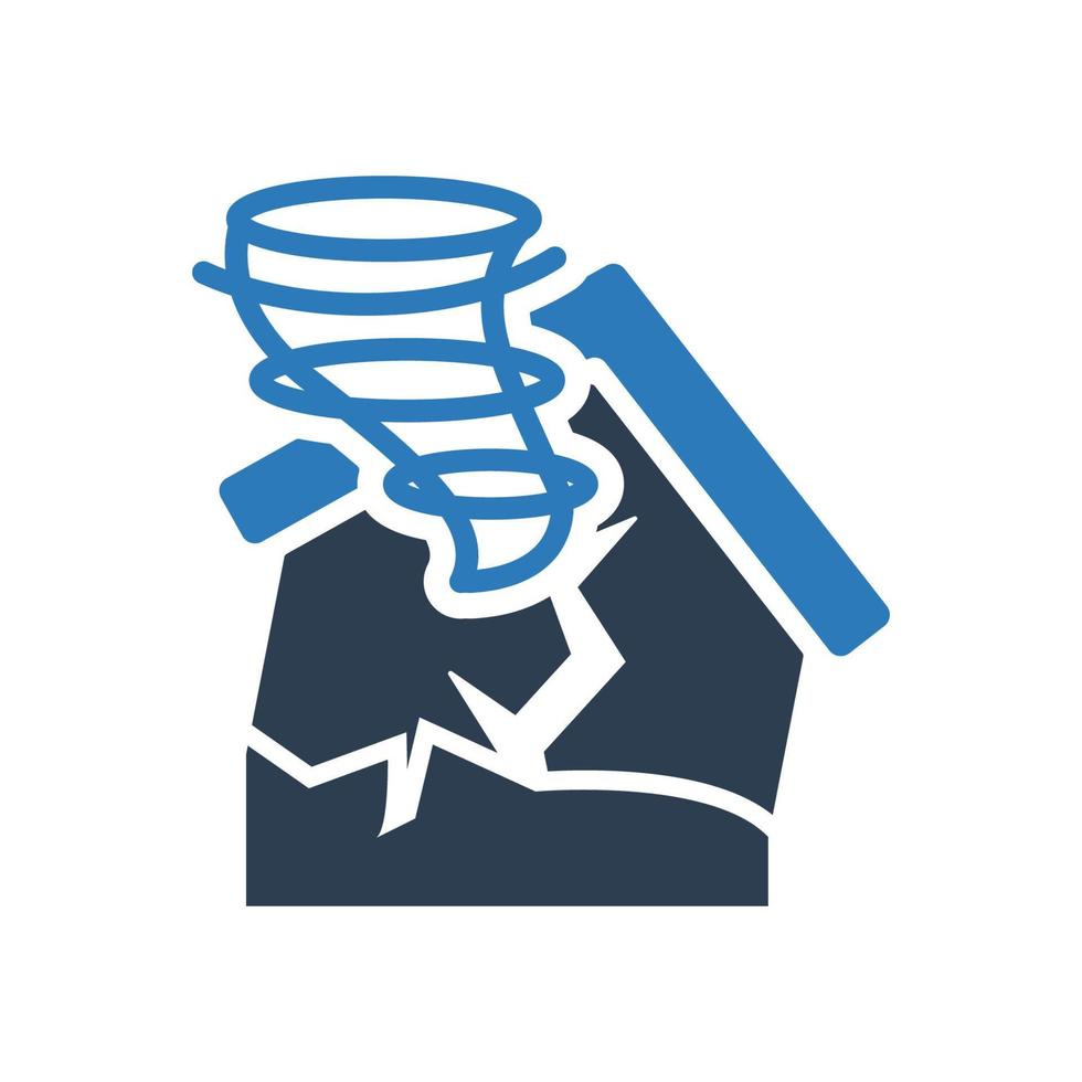 ícone de dano de tornado em casa, símbolo de tornado para seu site, logotipo, aplicativo, design de interface do usuário vetor