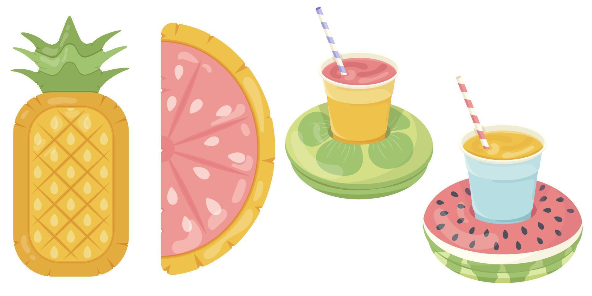 um conjunto de ícones de colchão inflável em várias formas para festas na piscina, férias na praia e férias em hotel vetor