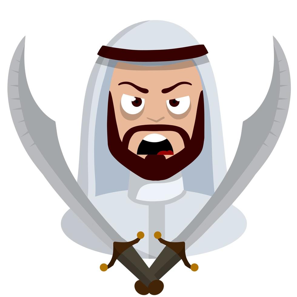 árabe zangado com espada. guerreiro medieval do oriente médio. vetor