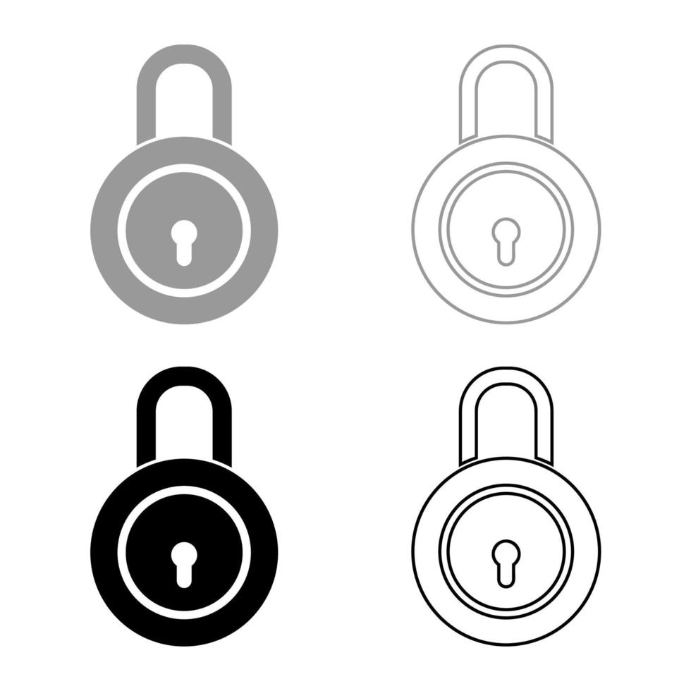 conjunto de contorno de ícone de cadeado de bloqueio imagem de estilo plano ilustração vetorial de cor cinza preto vetor