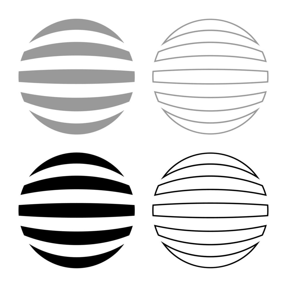 esfera listrada conceito globo abstrato bola ícone contorno conjunto preto cinza cor ilustração vetorial imagem de estilo plano vetor
