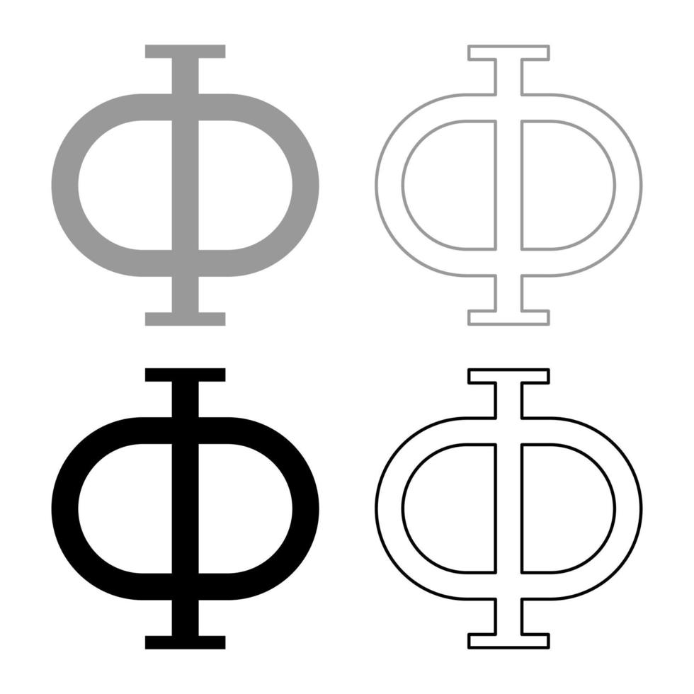 phi símbolo grego letra maiúscula fonte ícone contorno conjunto preto cinza cor ilustração vetorial imagem de estilo plano vetor