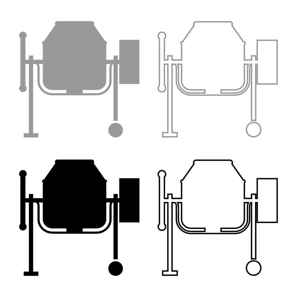 Contorno de ícone de máquina de cimento betoneira conjunto de ilustração vetorial de cor cinza preto imagem de estilo plano vetor