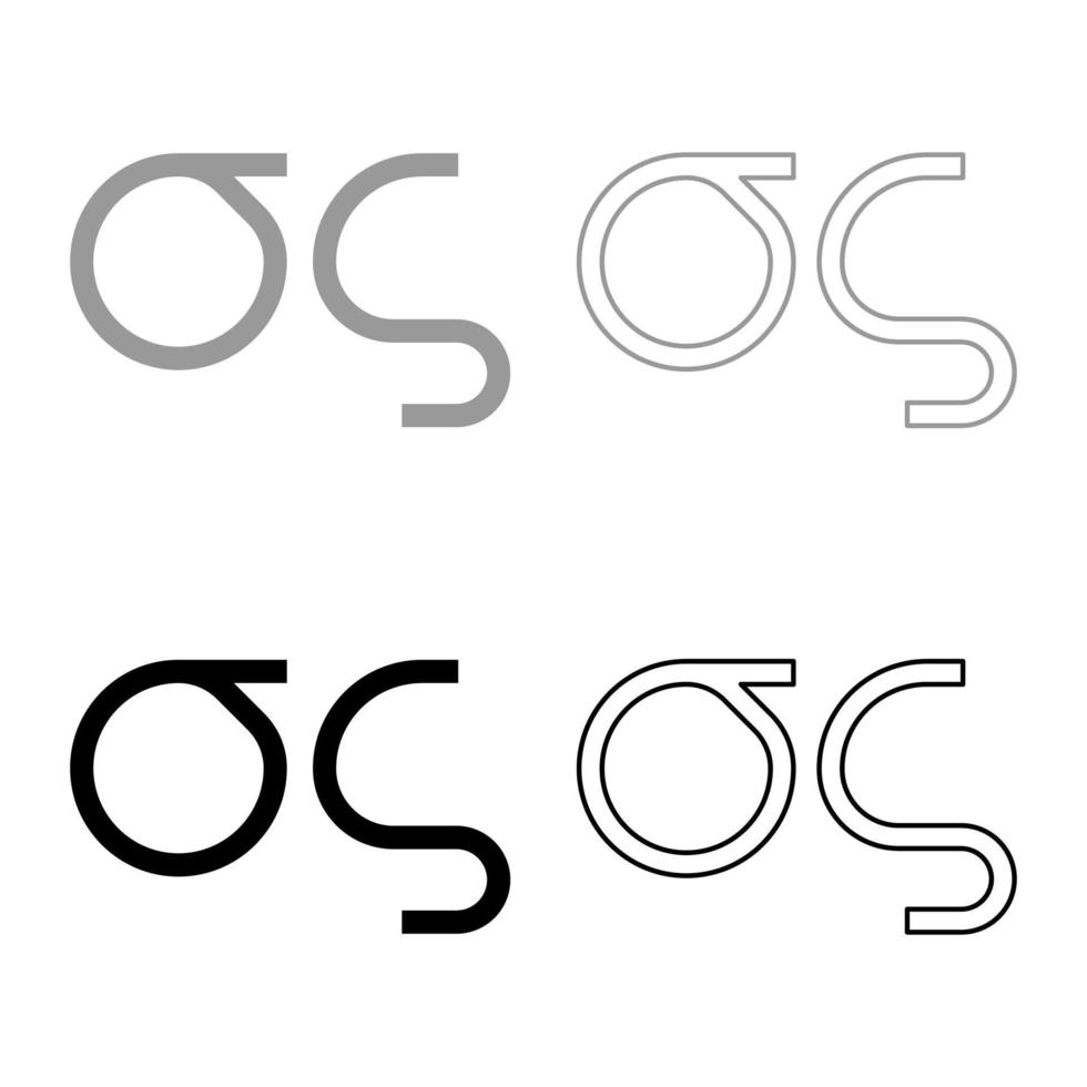 sigma símbolo grego letras minúsculas fonte ícone contorno conjunto preto cinza cor ilustração vetorial imagem de estilo plano vetor