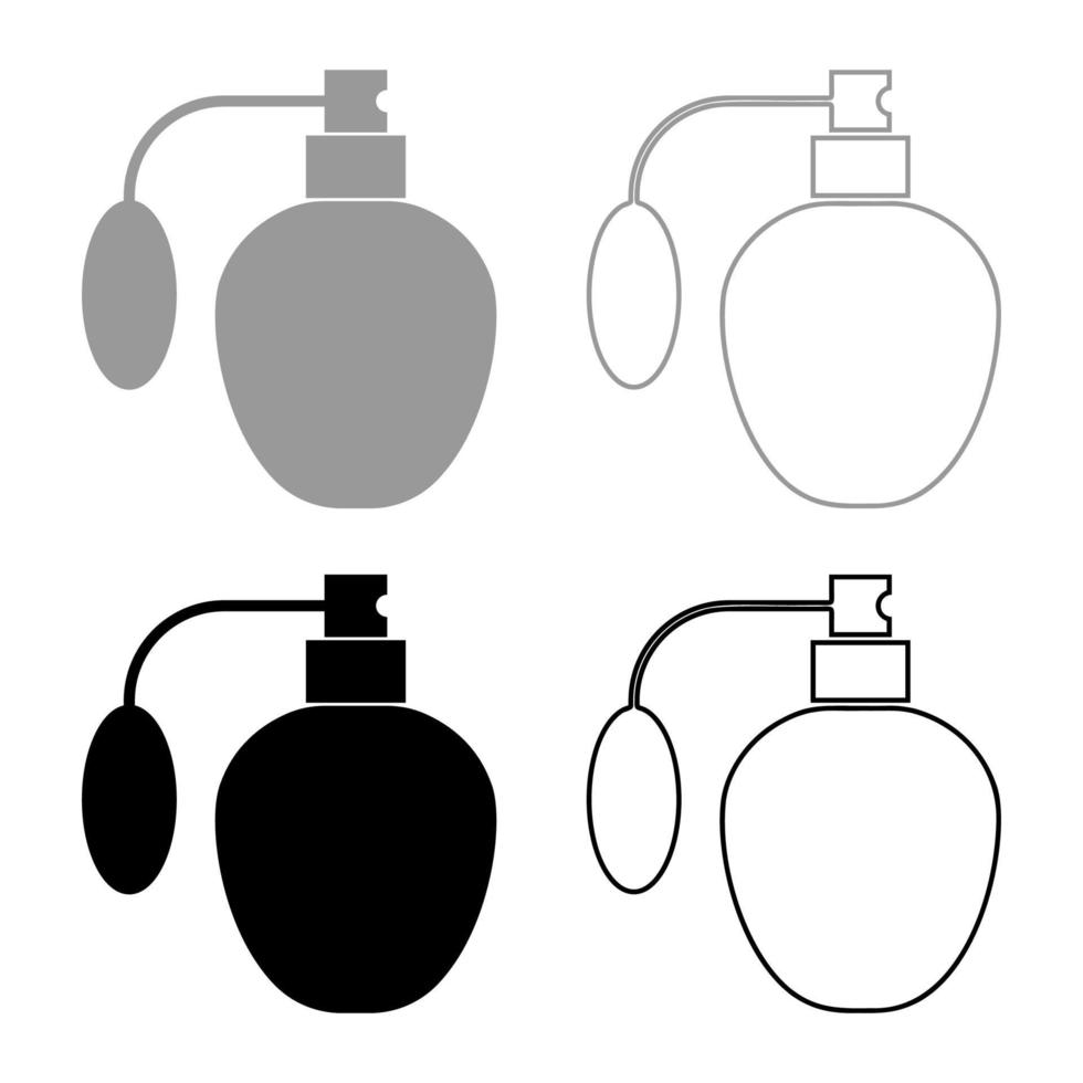 frasco de perfume desodorante retrô com atomizador ou contorno de ícone de bomba de spray definido imagem de estilo plano de ilustração vetorial de cor cinza preto vetor