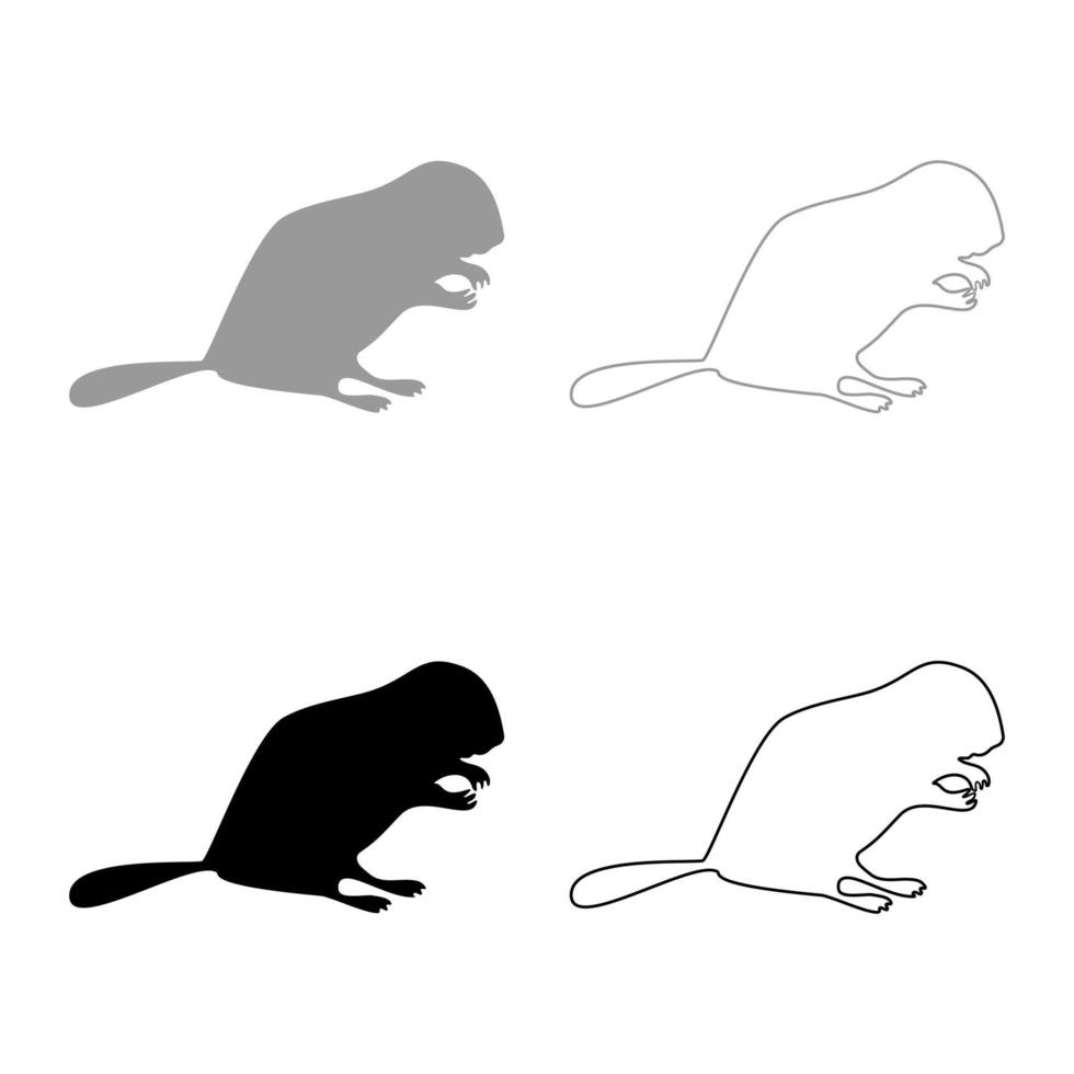 castor animal roedor carrinho silhueta cinza cor preta ilustração vetorial imagem de estilo de contorno sólido vetor