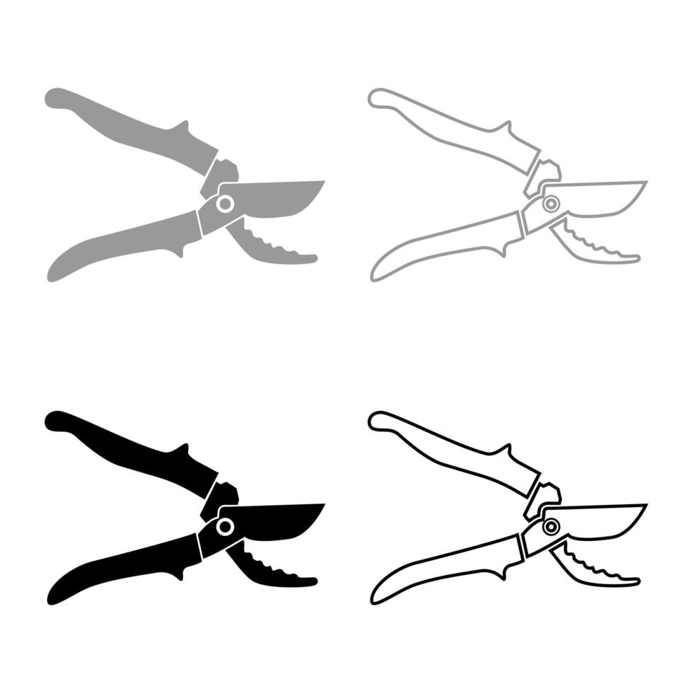 tesoura de poda de jardim tesoura de poda tesoura de mão manual de corte conjunto ícone cinza cor preta ilustração vetorial imagem de estilo plano vetor