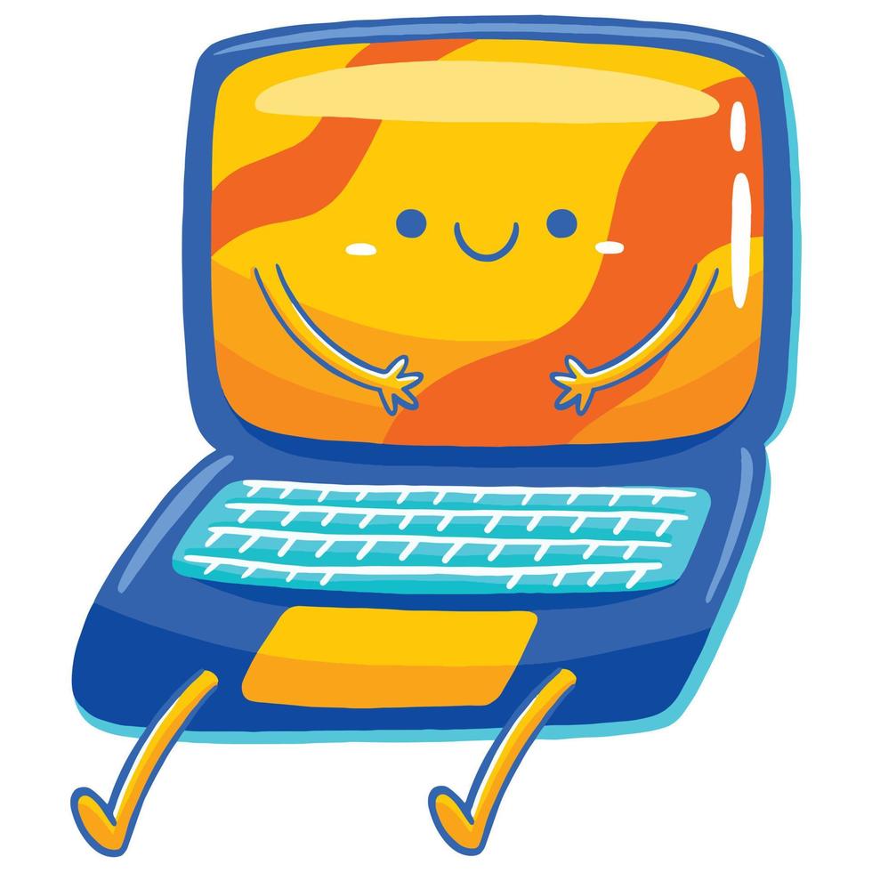 mascote do laptop em estilo cartoon plana vetor
