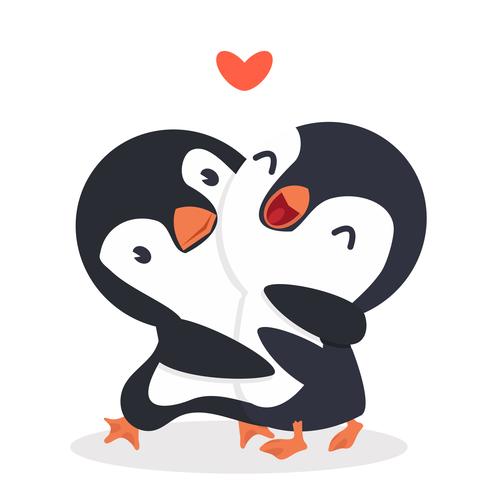 Pinguins fofos feliz casal abraço vetor